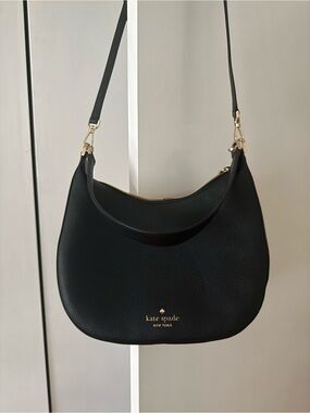 kate spade Black Pebbled Leather Crescent Shoulder Bag with Gold Hardware